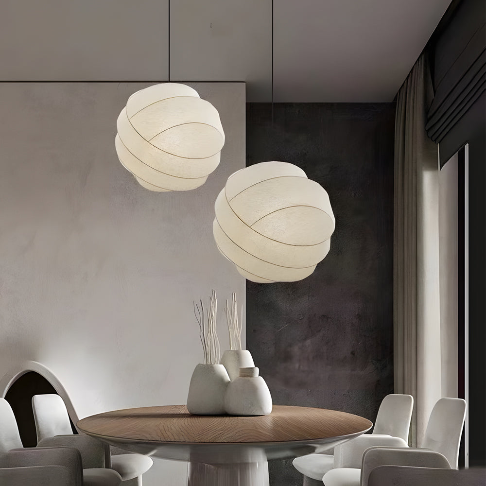 Japanese Style Wabi Sabi Silk Fabric Ball Chandelier Modern LED Pendant Light for Dining Room