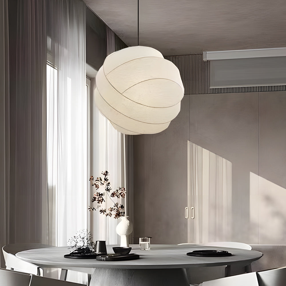 Japanese Style Wabi Sabi Silk Fabric Ball Chandelier Modern LED Pendant Light for Dining Room