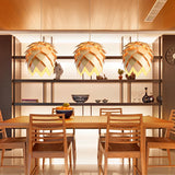 Japanese Style Wooden Pine Cone LED Chandelier Rustic Modern Hanging Pendant Light Fixture