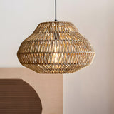 Japanese Style Woven Rattan Chandelier Rustic Modern Wicker Pendant Light for Dining Room