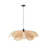 Japanese Style Woven Rattan Flower Petal Chandelier Three Color Dimming LED Pendant Lamp