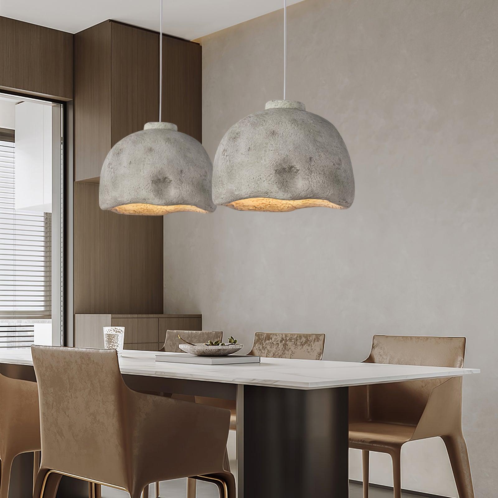 Japanese Wabi Sabi Resin Bell Pendant Light Minimalist Texture Hanging Ceiling Fixture for Dining Room