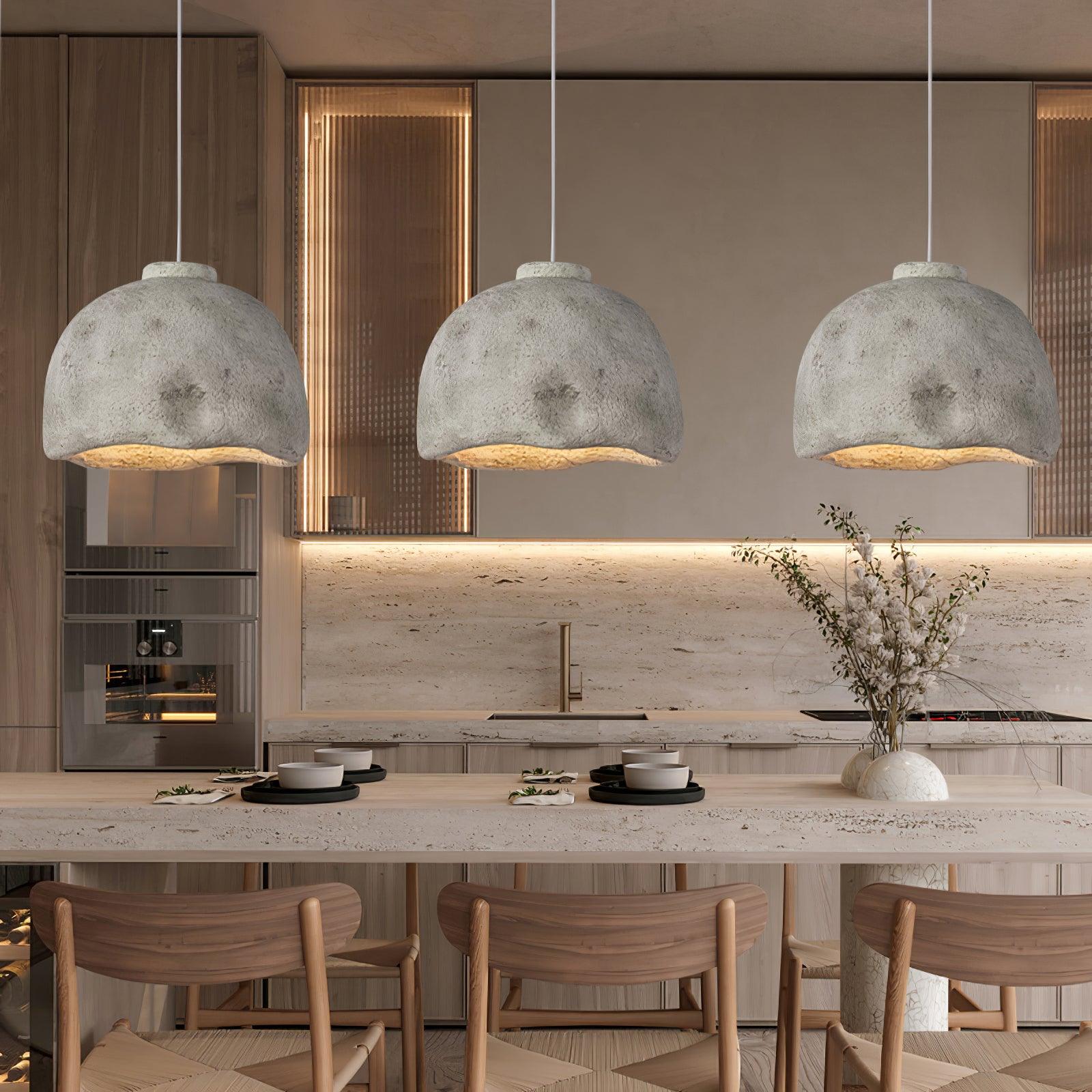 Japanese Wabi Sabi Resin Bell Pendant Light Minimalist Texture Hanging Ceiling Fixture for Dining Room