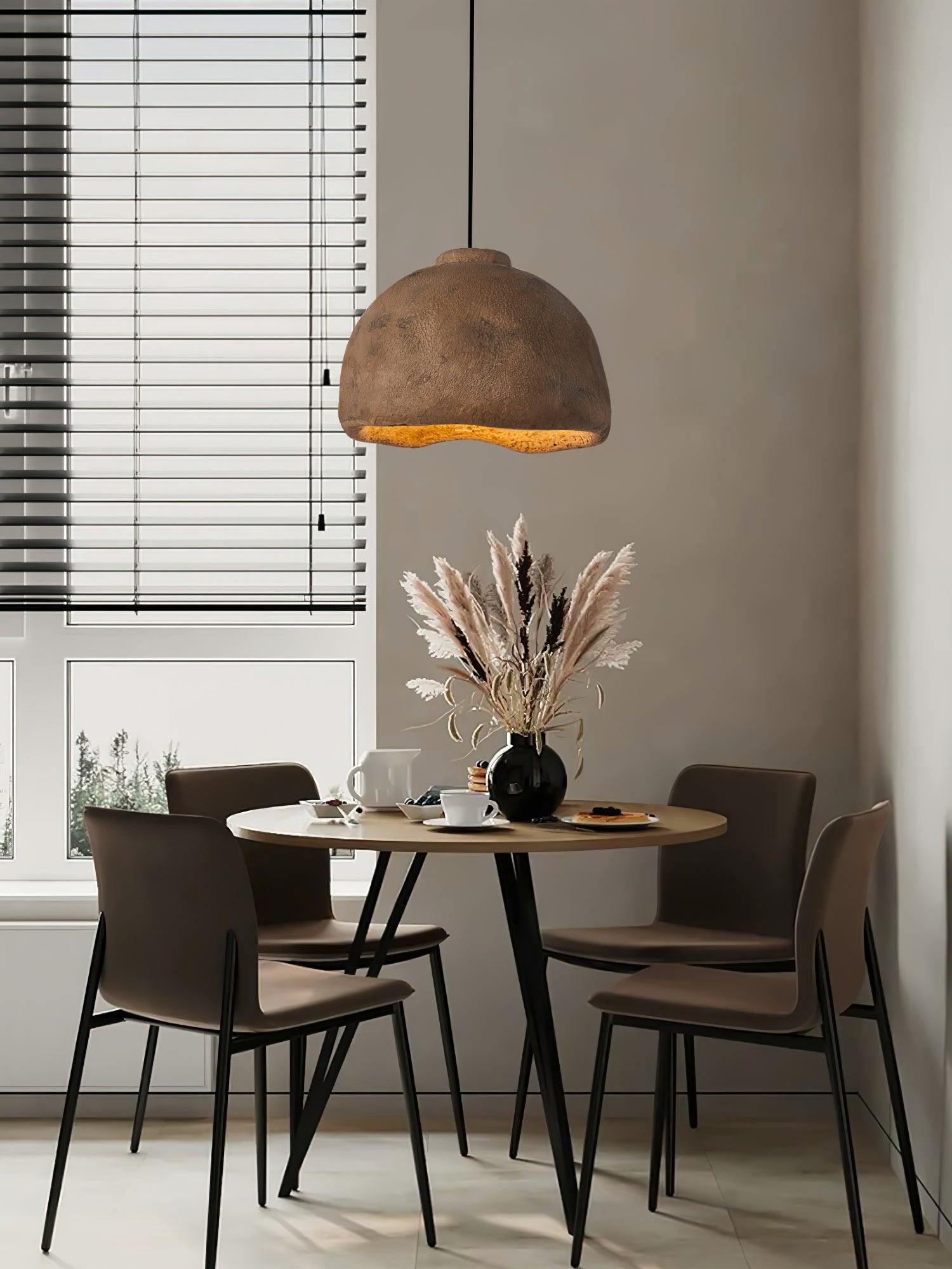 Japanese Wabi Sabi Resin Bell Pendant Light Minimalist Texture Hanging Ceiling Fixture for Dining Room