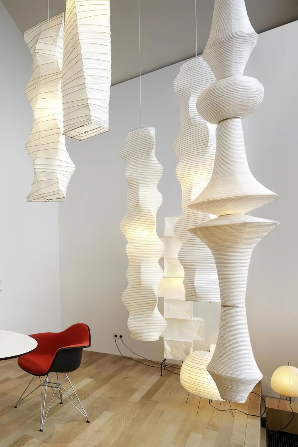Japanese Washi Paper Hanging Pendant Light Handcrafted Mulberry Paper Swag Lamp for Modern Interiors