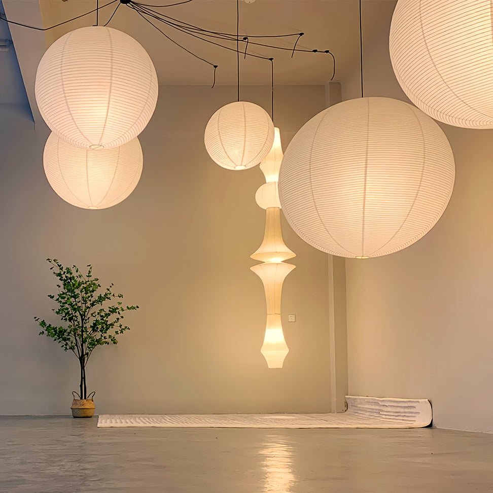 Japanese Washi Paper Hanging Pendant Light Handcrafted Mulberry Paper Swag Lamp for Modern Interiors