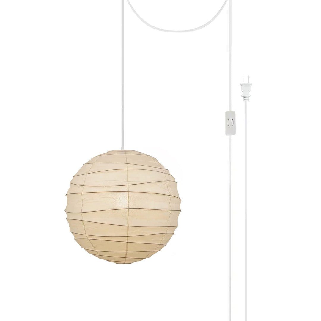 Japanese Washi Paper Pendant Lamp Handcrafted Mulberry Paper Hanging Swag Light with Plug In Cord