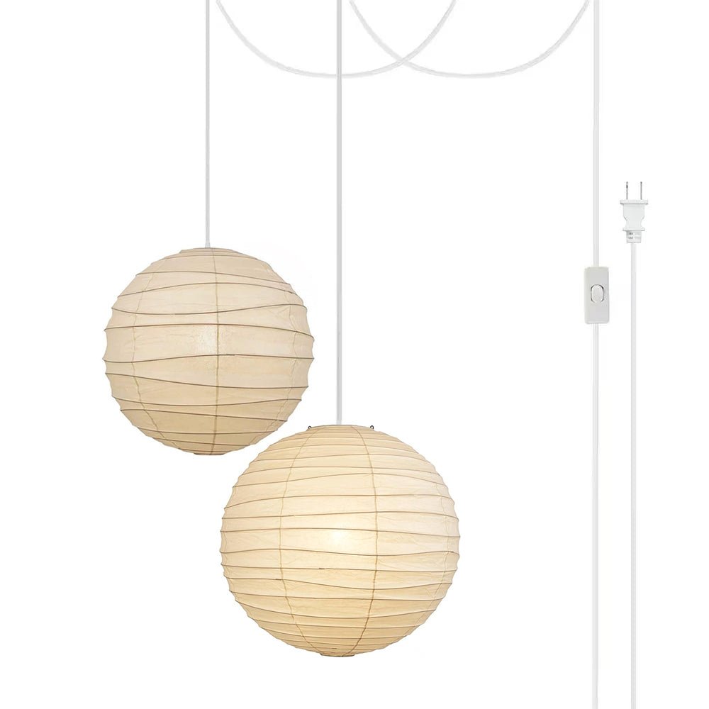 Japanese Washi Paper Pendant Lamp Handcrafted Mulberry Paper Hanging Swag Light with Plug In Cord