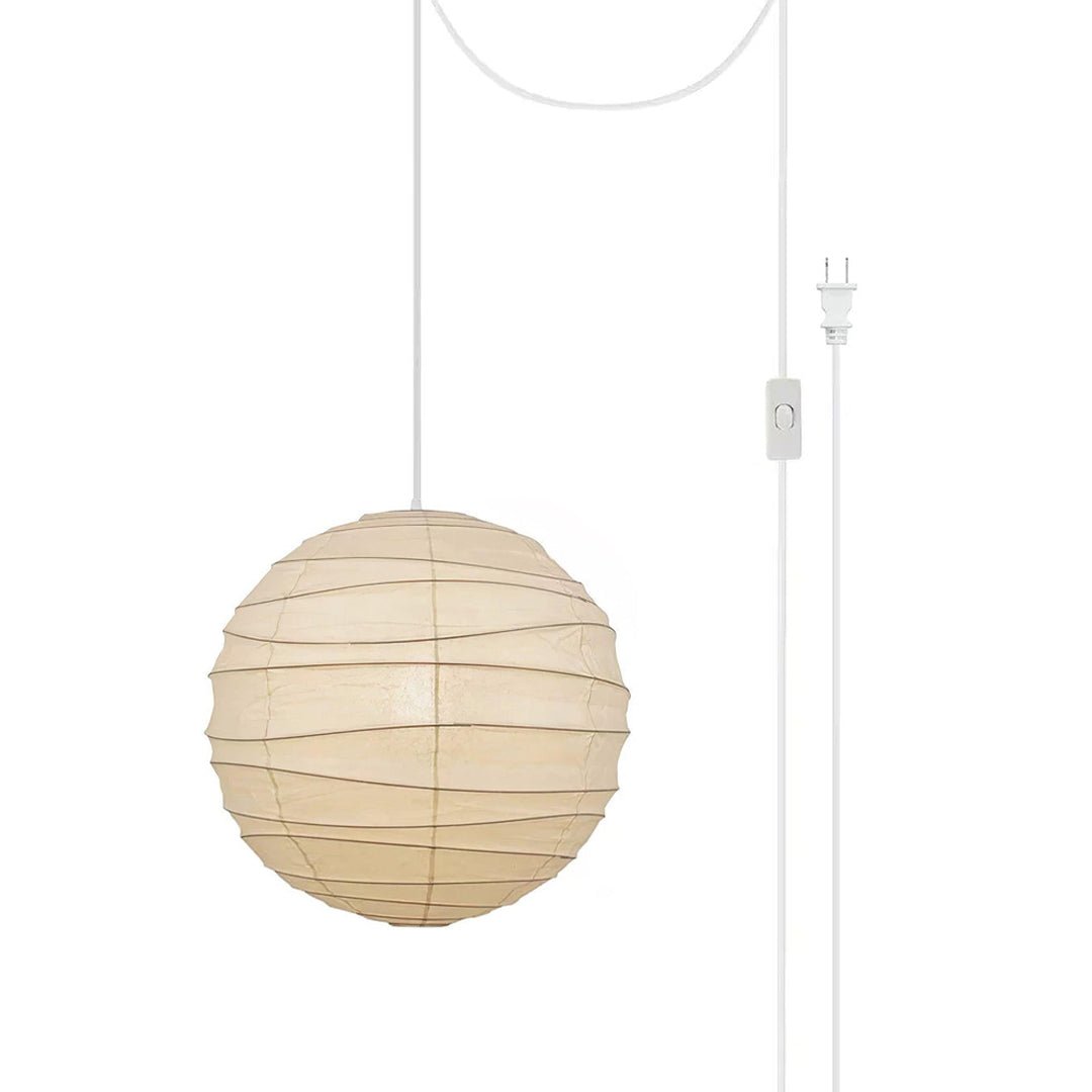 Japanese Washi Paper Pendant Lamp Handcrafted Mulberry Paper Hanging Swag Light with Plug In Cord