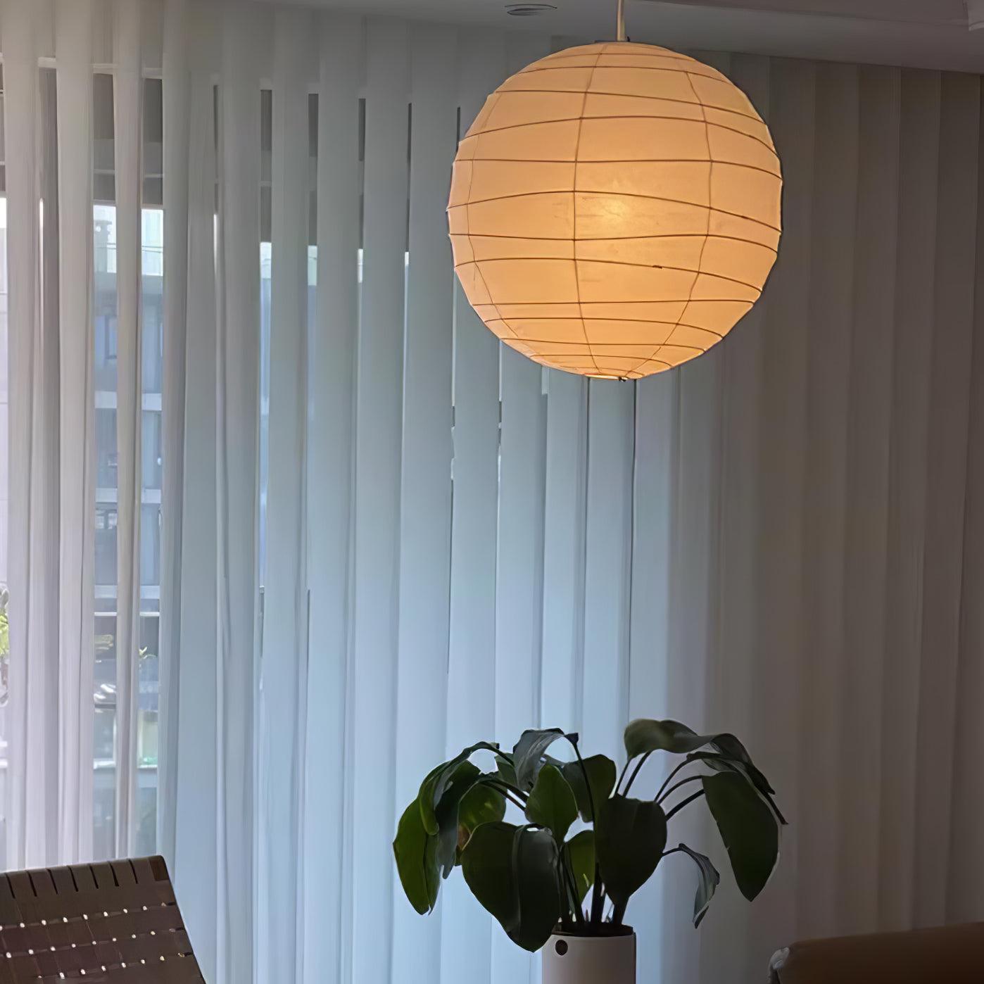 Japanese Washi Paper Pendant Light Handmade Mulberry Paper Hanging Lamp for Living Room Dining Area Zen Decor