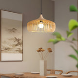 Japanese Zen Wood Cage Pendant Light for Modern Dining Room and Kitchen Island