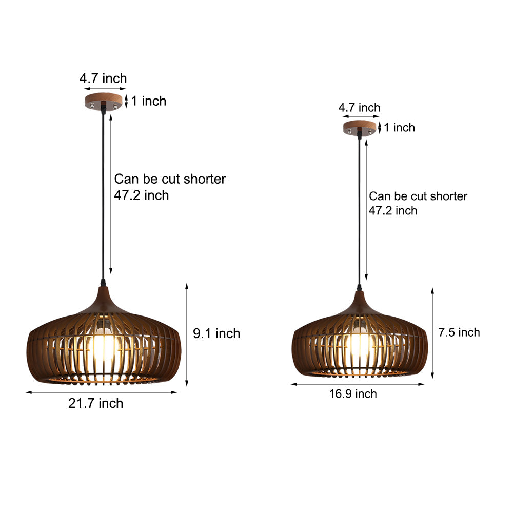 Japanese Zen Wood Cage Pendant Light for Modern Dining Room and Kitchen Island