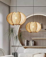 Java Natural Wood Geometric Pendant Lamp Handcrafted Ceiling Light Fixture for Indoor Home Decor