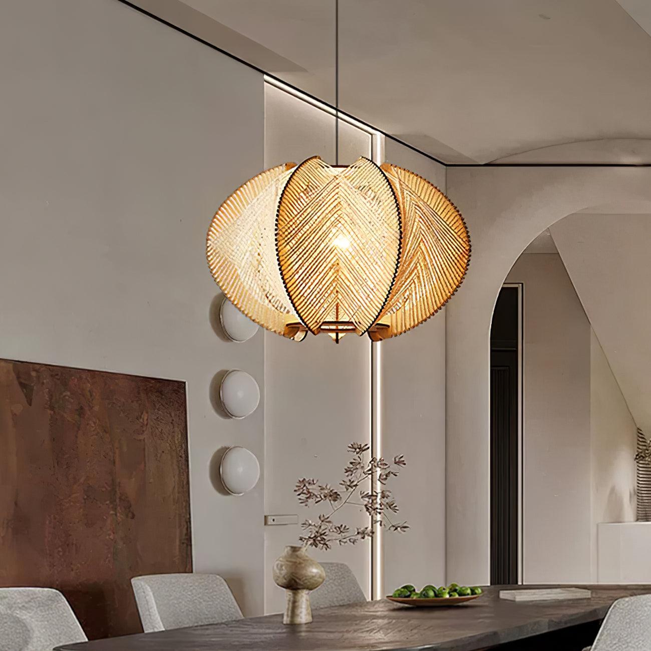 Java Natural Wood Geometric Pendant Lamp Handcrafted Ceiling Light Fixture for Indoor Home Decor