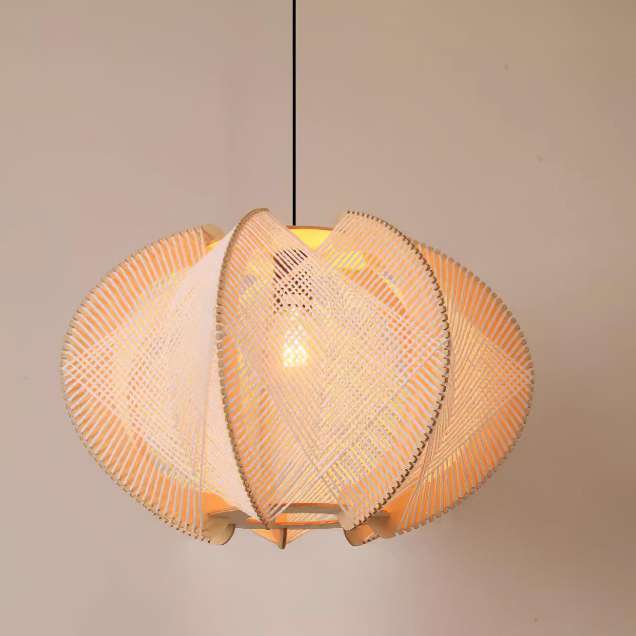 Java Natural Wood Geometric Pendant Lamp Handcrafted Ceiling Light Fixture for Indoor Home Decor