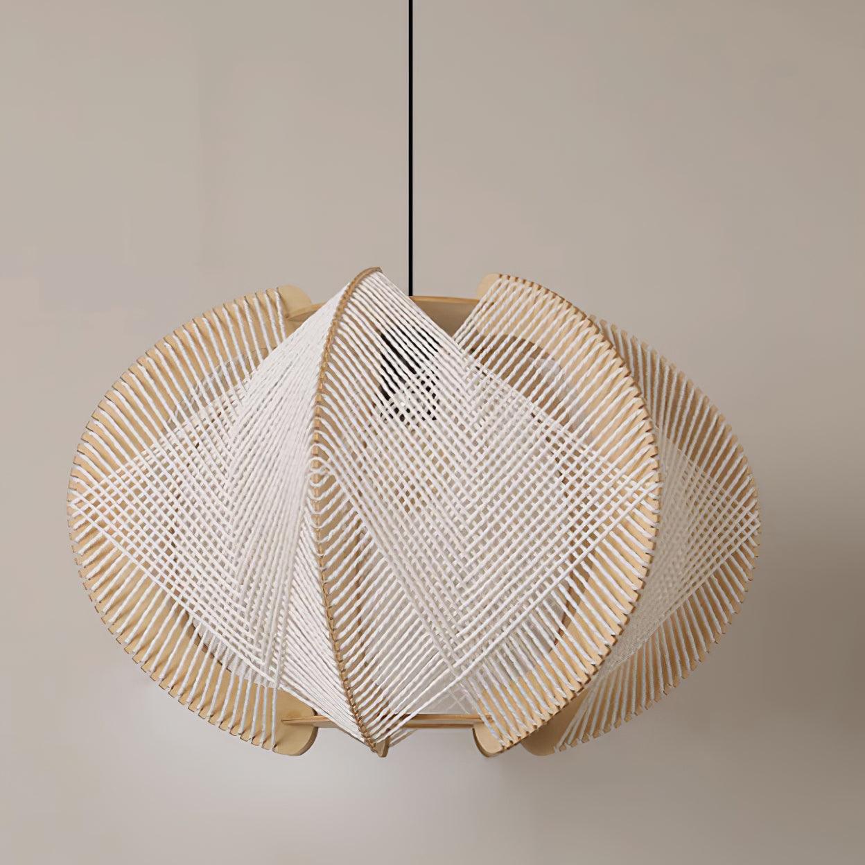 Java Natural Wood Geometric Pendant Lamp Handcrafted Ceiling Light Fixture for Indoor Home Decor