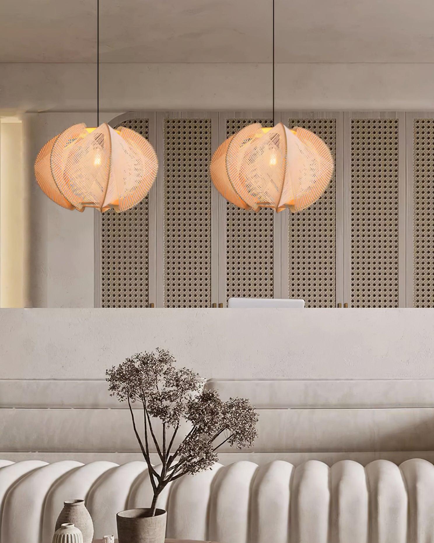 Java Natural Wood Geometric Pendant Lamp Handcrafted Ceiling Light Fixture for Indoor Home Decor