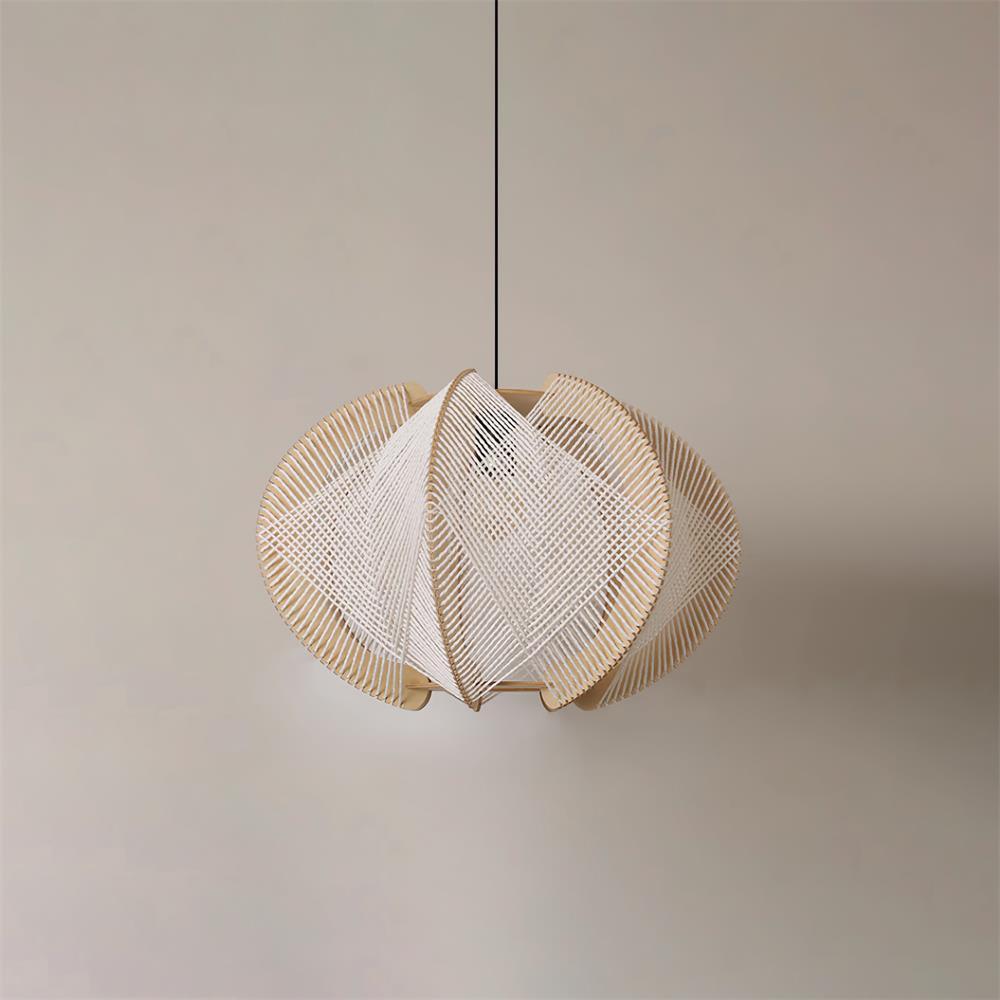 Java Natural Wood Geometric Pendant Lamp Handcrafted Ceiling Light Fixture for Indoor Home Decor