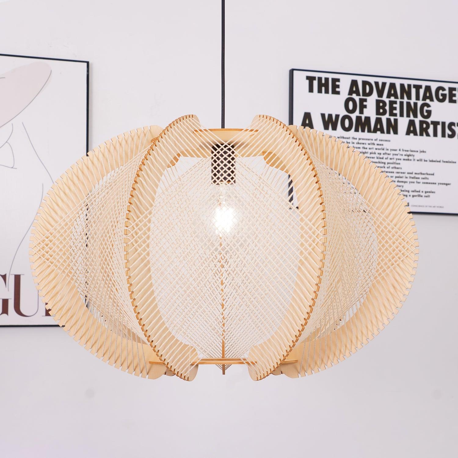 Java Natural Wood Geometric Pendant Lamp Handcrafted Ceiling Light Fixture for Indoor Home Decor