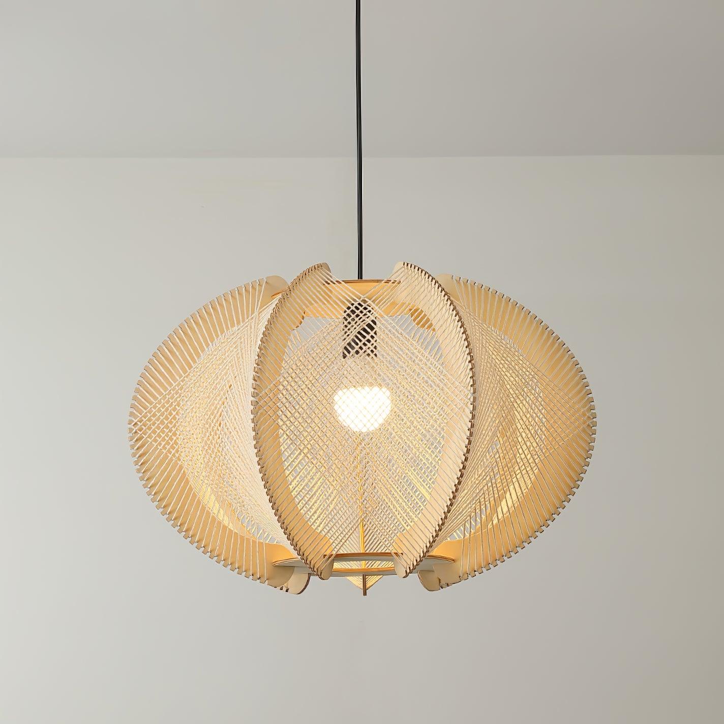 Java Natural Wood Geometric Pendant Lamp Handcrafted Ceiling Light Fixture for Indoor Home Decor