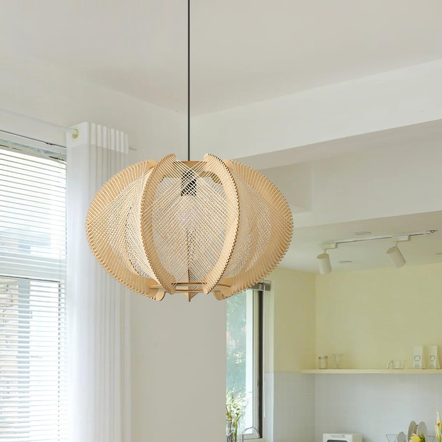 Java Natural Wood Geometric Pendant Lamp Handcrafted Ceiling Light Fixture for Indoor Home Decor
