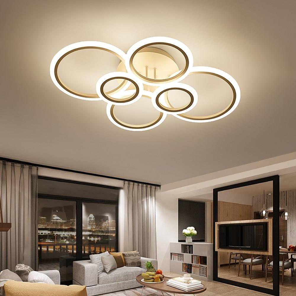 Modern 6 Ring Geometric LED Flush Mount Ceiling Light Dimmable Lighting Fixture for Bedroom and Living Room