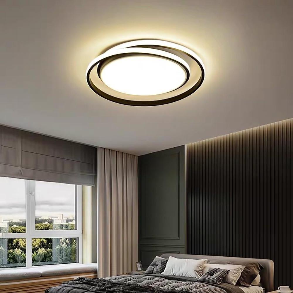 Modern Circular LED Flush Mount Ceiling Light for Bedroom and Living Room in Black or Gold