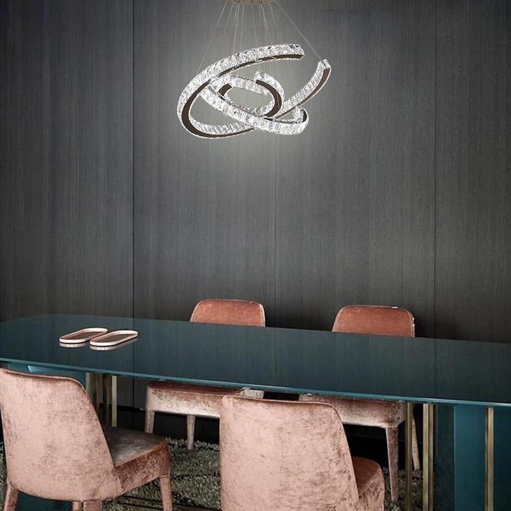 Modern Wave Crystal LED Flush Mount Ceiling Light Stainless Steel Fixture for Dining Room