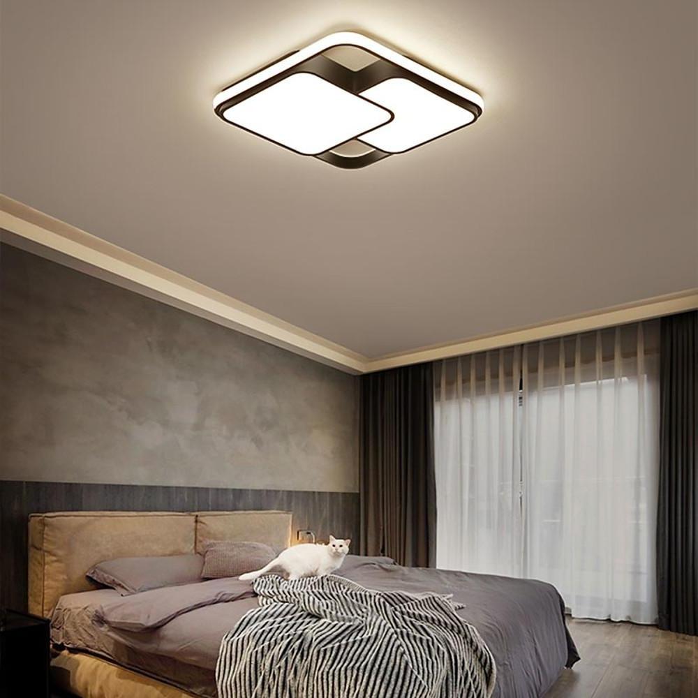 Modern Black Geometric 3 Square LED Flush Mount Ceiling Light for Bedroom and Living Room