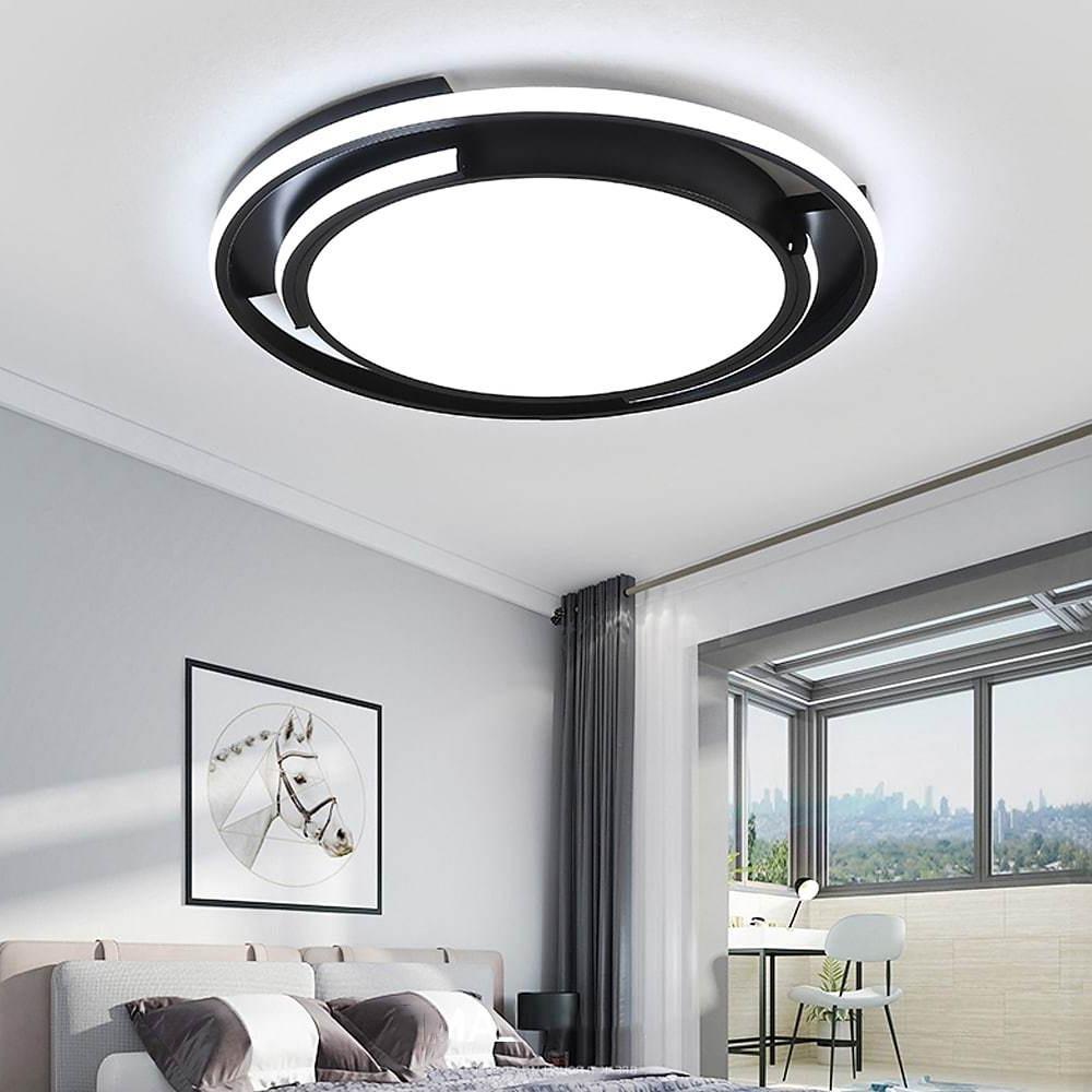 Modern Circular Black Flush Mount LED Ceiling Light Nordic Dimmable Round Fixture 20 Inch