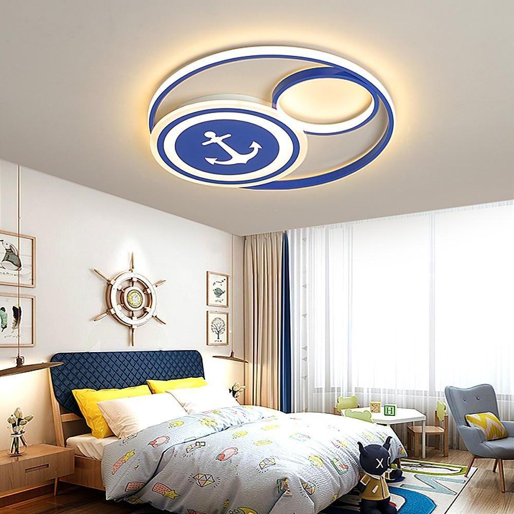 Modern Blue Circular LED Flush Mount Ceiling Light Dimmable Acrylic Fixture for Kids Bedroom
