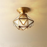 Vintage Industrial Metal and Glass Flush Mount Ceiling Light Lantern for Hallway Bedroom