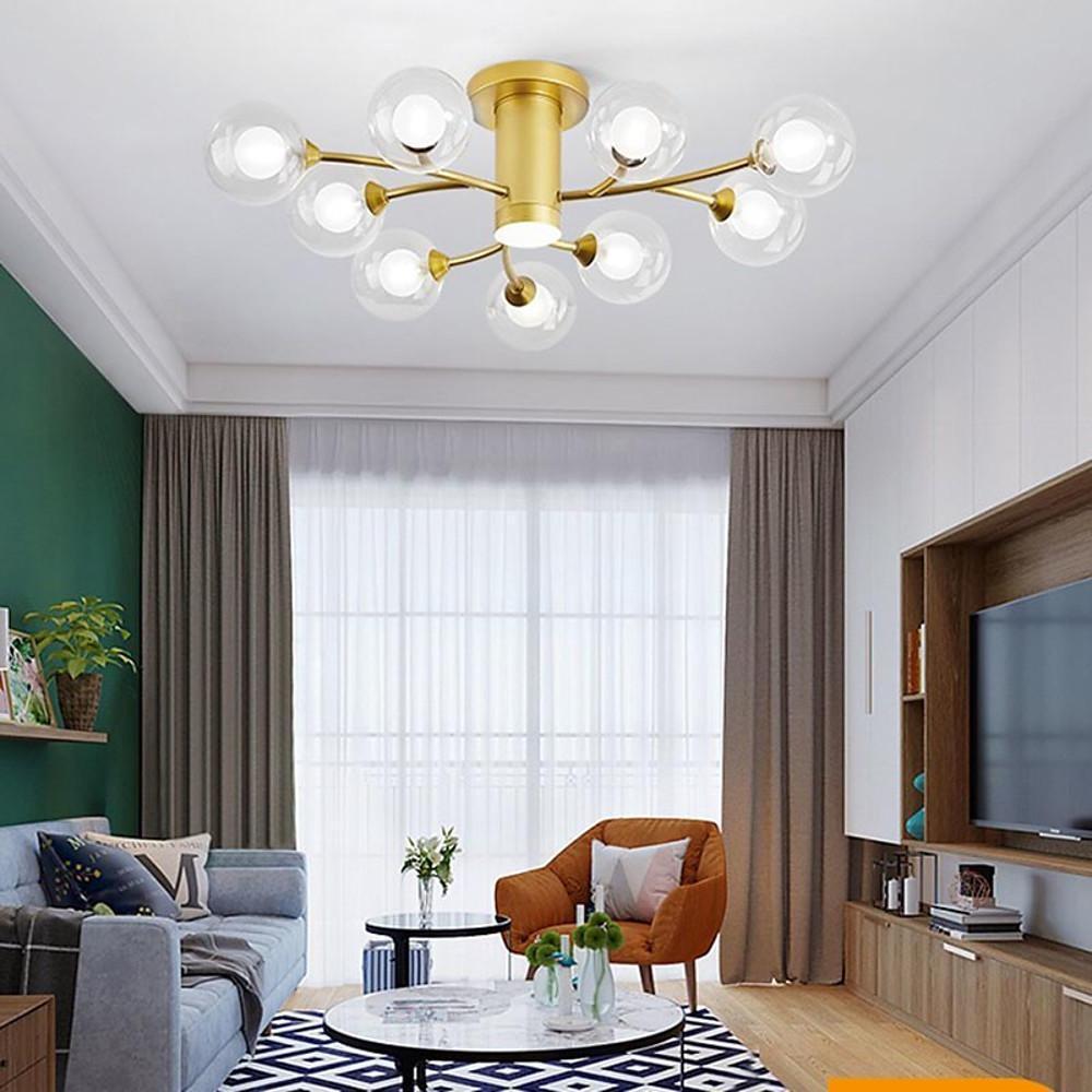 Modern Globe Glass LED Flush Mount Ceiling Light Industrial Metal Lantern Fixture