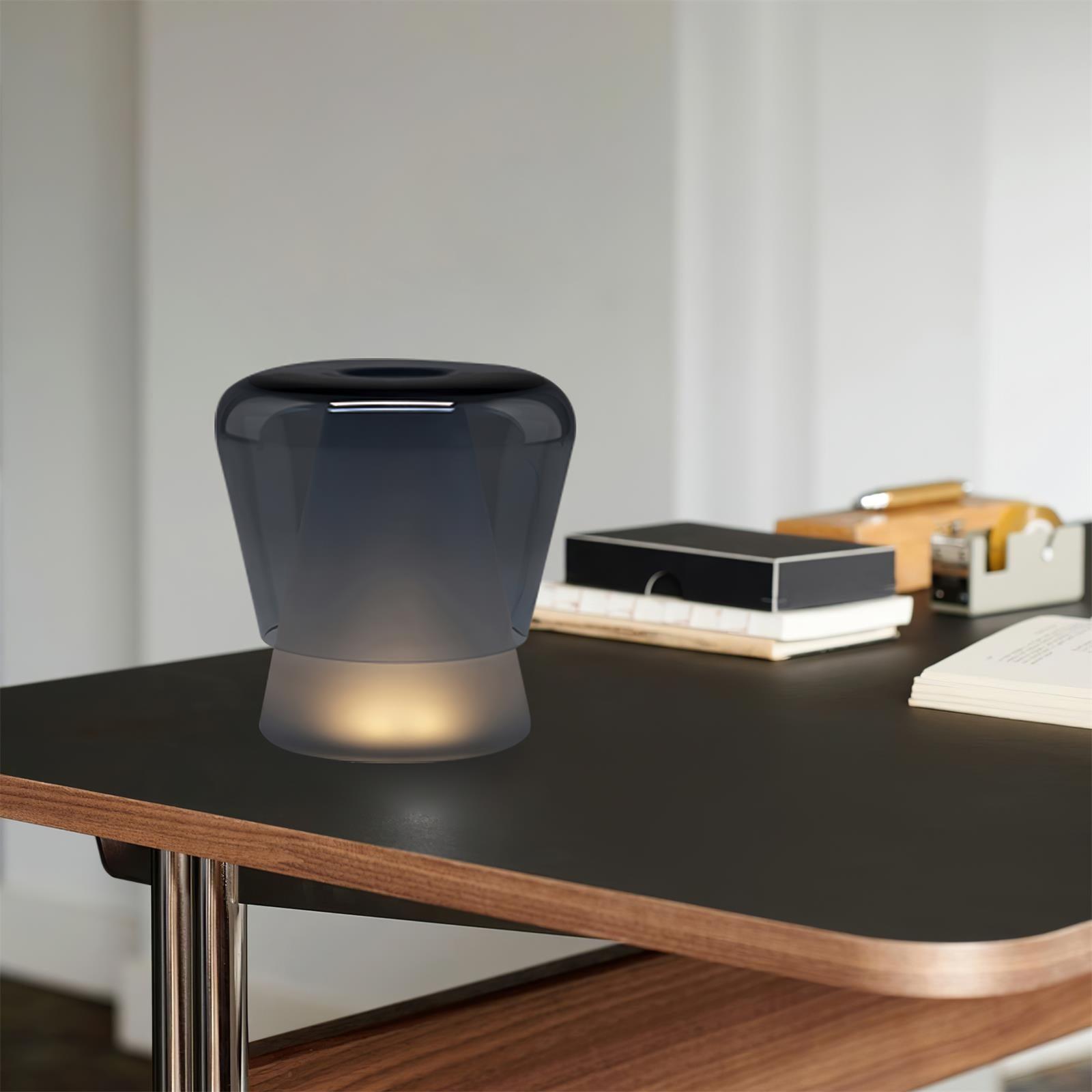 Jumelle Modern Mouth Blown Glass Side Table Lamp with Round Metal Base
