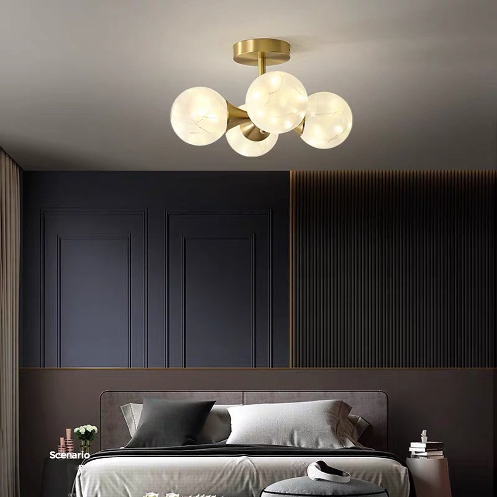 Modern Copper 4 Globe Glass Flush Mount Ceiling Light for Living Room and Bedroom