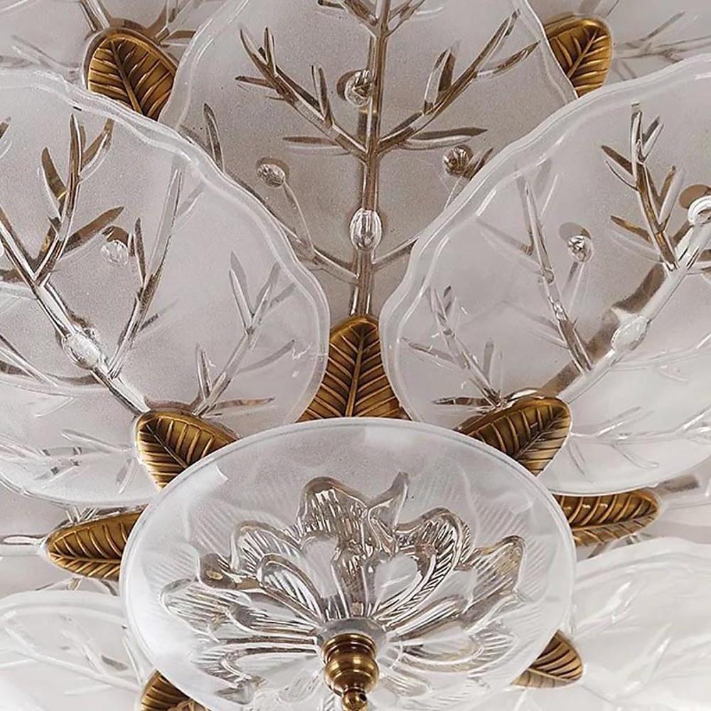 Floral Leaf Design Flush Mount Ceiling Light Elegant Metal and Glass LED Lamp