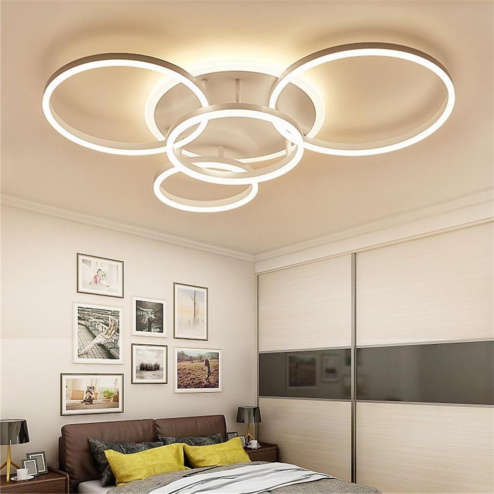 Modern 4 Ring LED Flush Mount Ceiling Light Dimmable Lighting Fixture with Remote Control