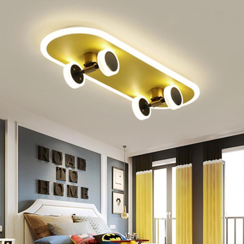 Creative Gold Skateboard Shaped LED Flush Mount Ceiling Light for Kids Room Dimmable Lighting