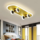 Creative Gold Skateboard Shaped LED Flush Mount Ceiling Light for Kids Room Dimmable Lighting
