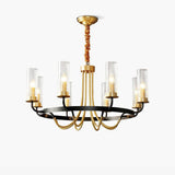 Kearney Vintage Brass Chandelier with Cylindrical Glass Shades for Living Room