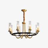 Kearney Vintage Brass Chandelier with Cylindrical Glass Shades for Living Room