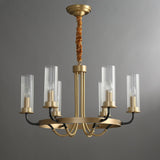 Kearney Vintage Brass Chandelier with Cylindrical Glass Shades for Living Room