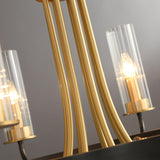 Kearney Vintage Brass Chandelier with Cylindrical Glass Shades for Living Room