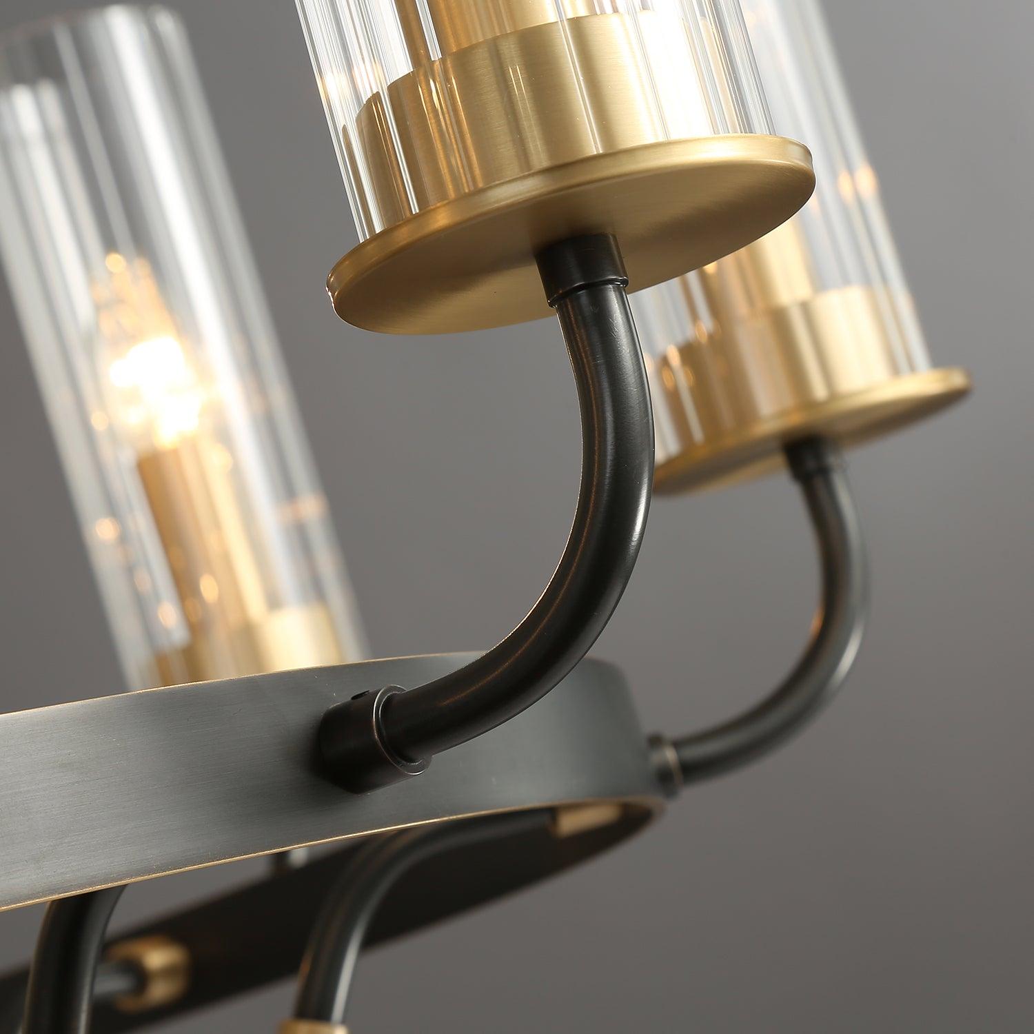 Kearney Vintage Brass Chandelier with Cylindrical Glass Shades for Living Room