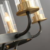 Kearney Vintage Brass Chandelier with Cylindrical Glass Shades for Living Room