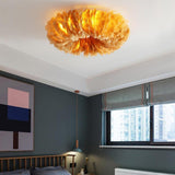 Modern Round Feather LED Flush Mount Ceiling Light for Bedroom and Nursery