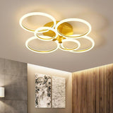 Gold Circular LED Flush Mount Ceiling Light Dimmable Modern Ring Chandelier Fixture