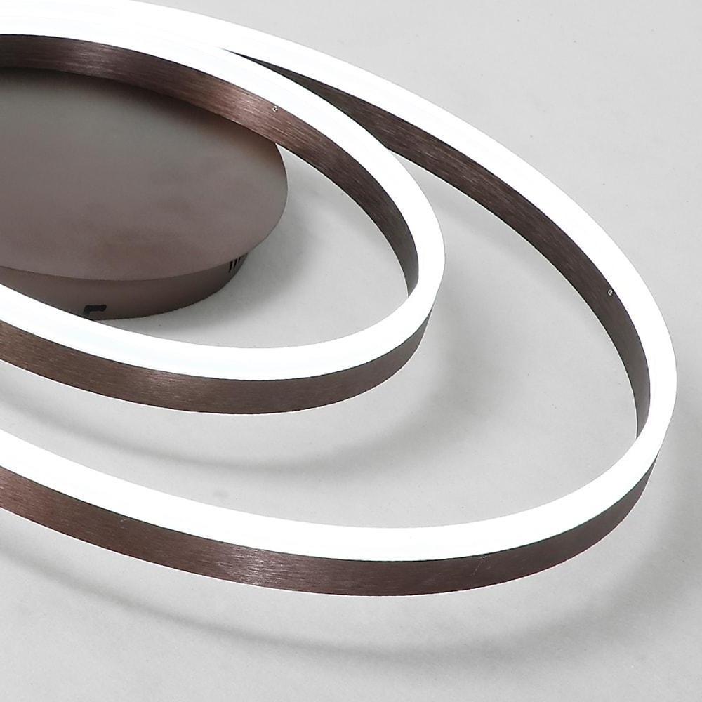 Modern Dimmable Double Ring LED Flush Mount Ceiling Light with Remote in Coffee Finish