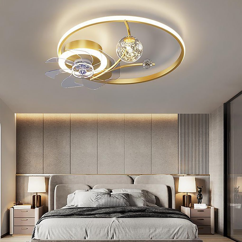20 Inch Round Flush Mount Ceiling Fan with LED Lighting and Remote Control for Kids Bedroom