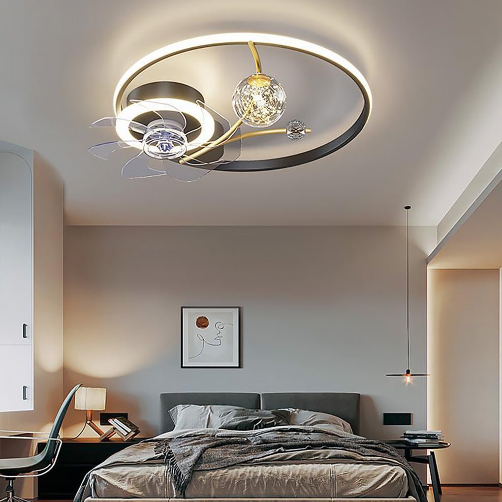 20 Inch Round Flush Mount Ceiling Fan with LED Lighting and Remote Control for Kids Bedroom